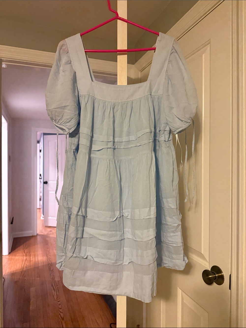 J. Crew Pale Blue Puff Sleeve Tiered Mini Dress
